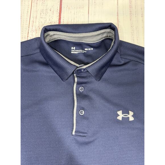 Under Armor Polo Shirt Men's Size M Loose Fit Short Sleeve Blue Golf Casual - Picture 3 of 6